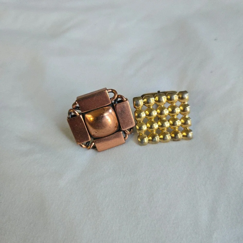 VTG Brutalist Geometric Mismatched Cufflinks Copper Gold Mens OS Metal Unbranded